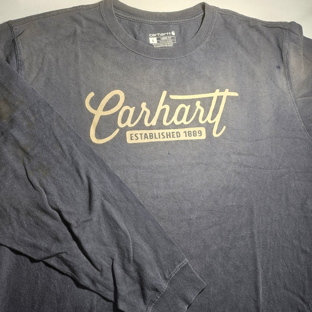 Carhartt Mens Loose Fit Long Sleeve Graphic T-Shirt Distressed Blue Large